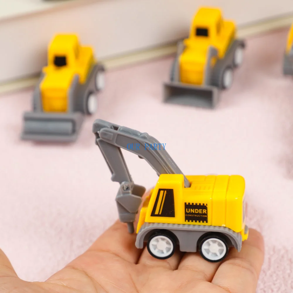 10Pc Cute Mini Engineering Vehicle Excavator Pull Back Car Toys for Kids Construction Theme Birthday Party Favors Pinata Fillers