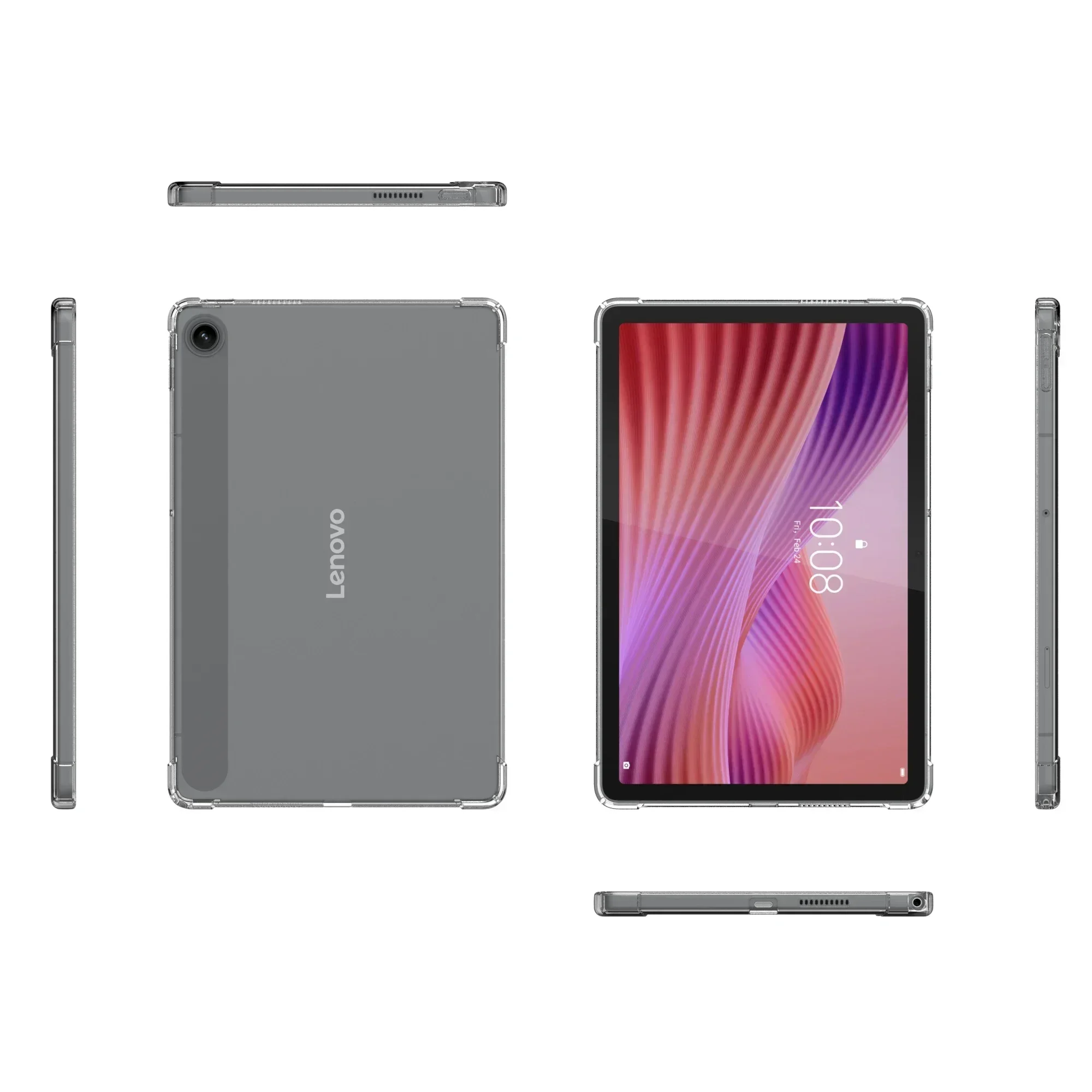 2-IN-1 لجهاز Lenovo Tab TB311FU (2025) 10.1 بوصة غطاء خلفي شفاف مقاوم للصدمات من مادة TPU + حزام يد آمن (أسود) #3