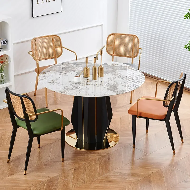 

Nordic light luxury dining chair household chair wholesale wrought iron European rattan chair hotel cafe leisure chair Durable