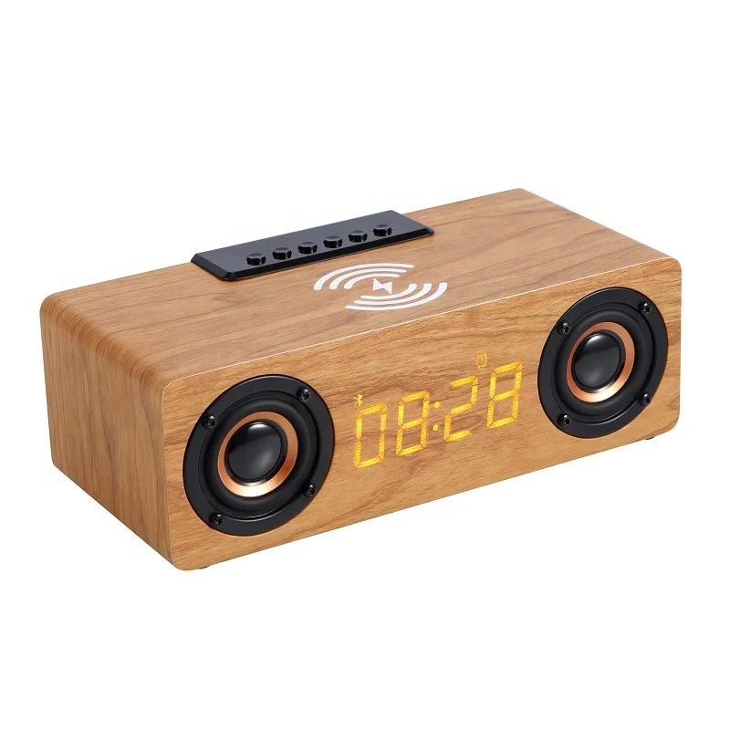 

Portable Bluetooth Speaker 10W Fast Wireless Charger Station for IPhone Huawei Ipad Bedroom Sleep Timer Wooden Speaker K1