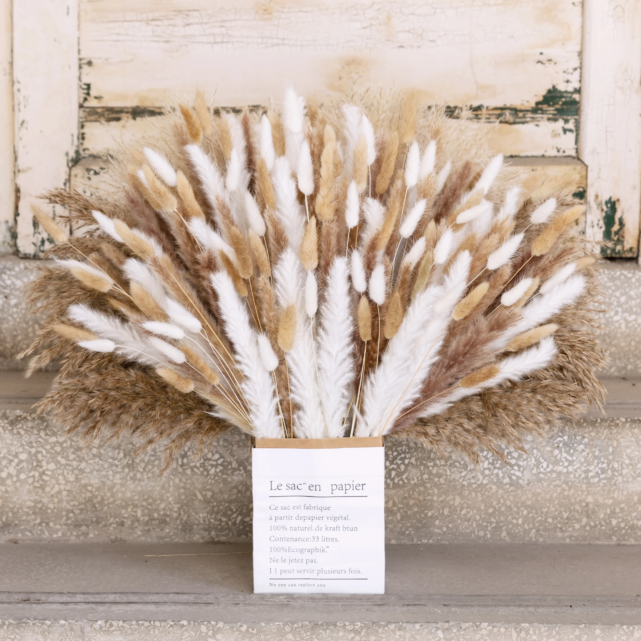 397 Stück Flauschiges Pampasgras Getrocknete Blumen Schilfgräser Hasenschwänze Bouquet Boho Heim-Vase Garten-Dekoration Pompöse Hochzeitsdekoration