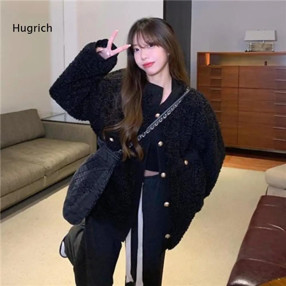 Metal Button Decorated Fleece Outerwear Women Oversized Long Sleeve Stand Collar Warm Teddy Coat For Fall And Winter Wear