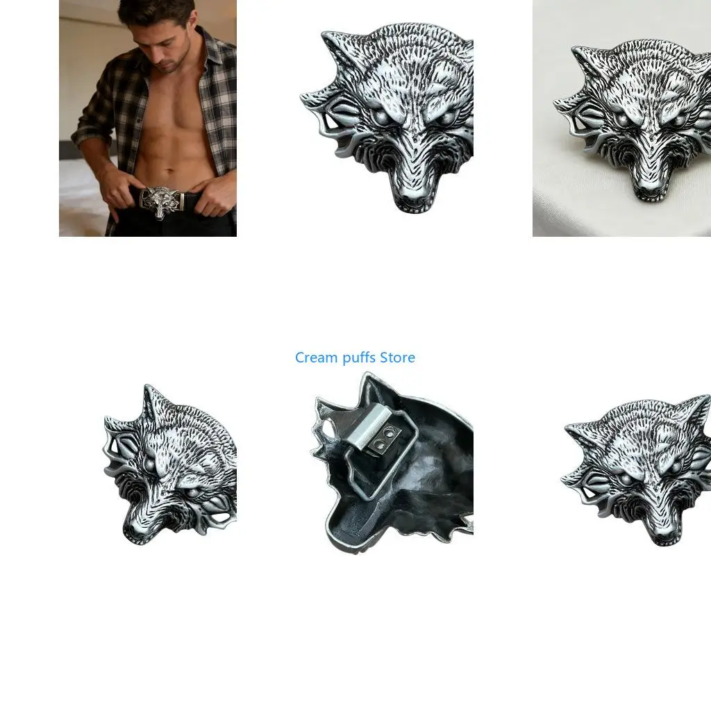 50LE Practical Belt Buckle Wolf Head Design in High Strength Metal Offering Wear Resistance and Easy Installation for Men