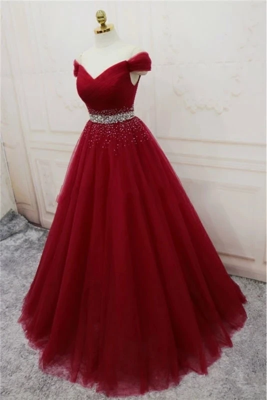 

ANGELSBRIDEP Off-Shoulder Long Evening Party Gown Vestidos De Festa Sparkly Crystal Beaded Tulle Formal Celebrity Prom Dress Hot