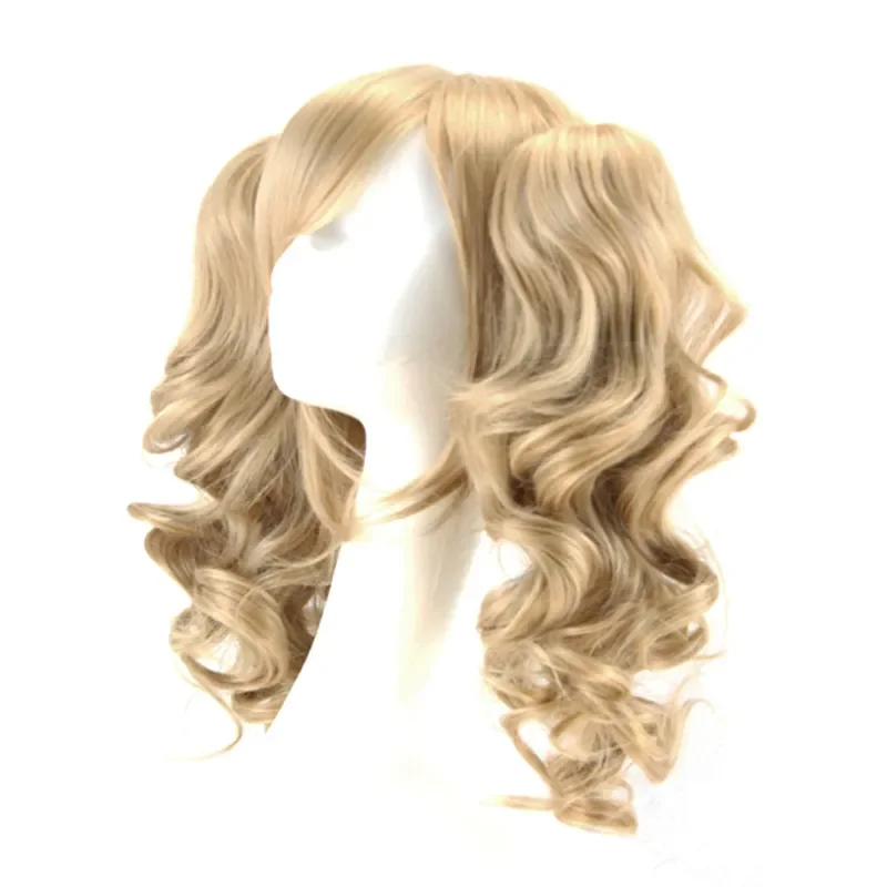 double ponytail clip wig wavy blonde anime wigs for woman medium length heat resistant synthetic fiber hair