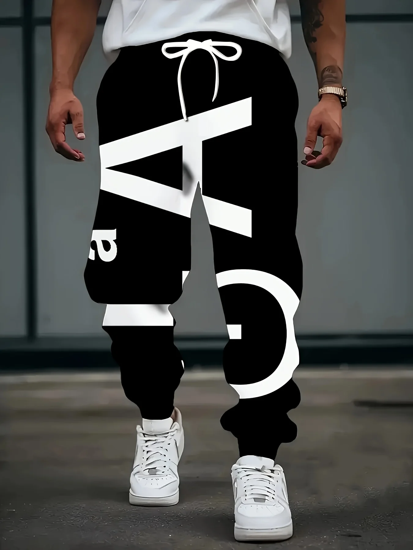 

Fashionable Men's Autumn Personalized Letter Printed Soft and Comfortable Drawstring Pants Outdoor Street Style Pants