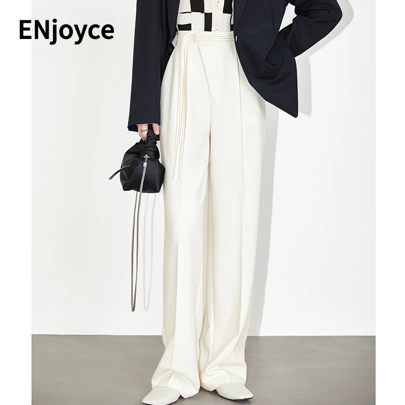 

Spring Autumn Women VIntage Wide Leg Suit Pants Female Workwear Loose High Waist Straight Trousers Black/White