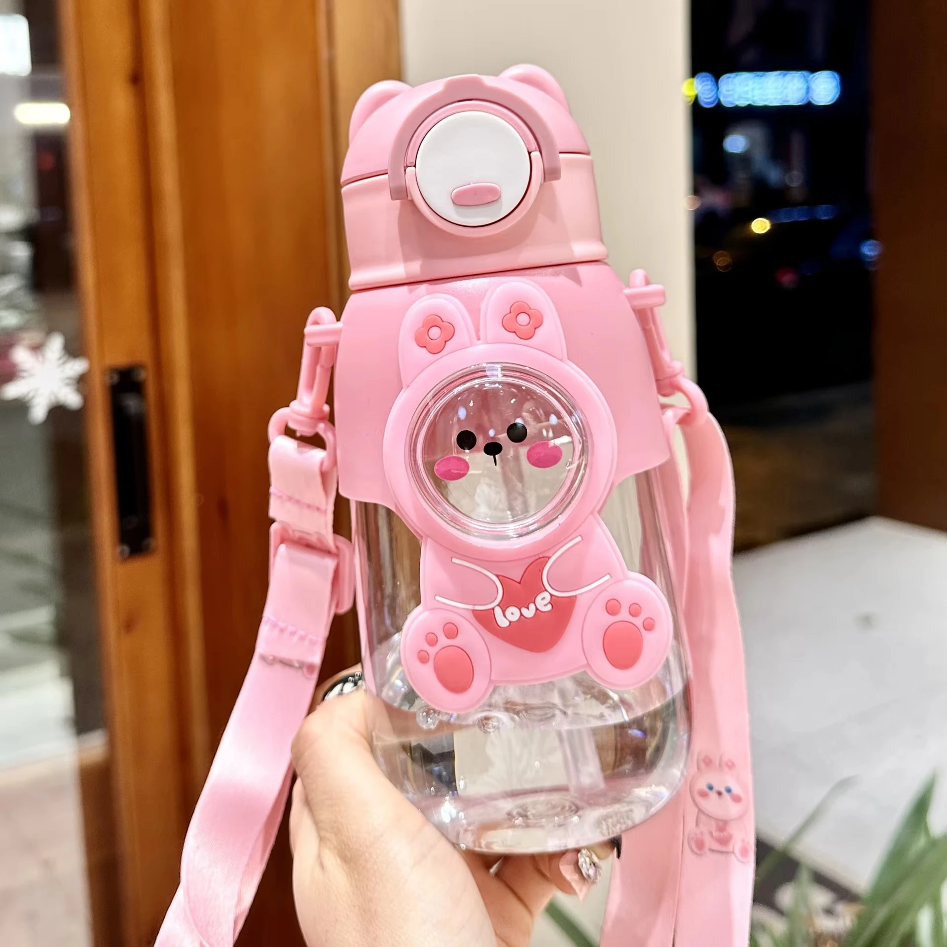 1pcs Portable Cartoon Animal Water Bottle Leak-proof Straw Cup Safety Lock for Kids Outdoor Camping Travel Drinking Jug