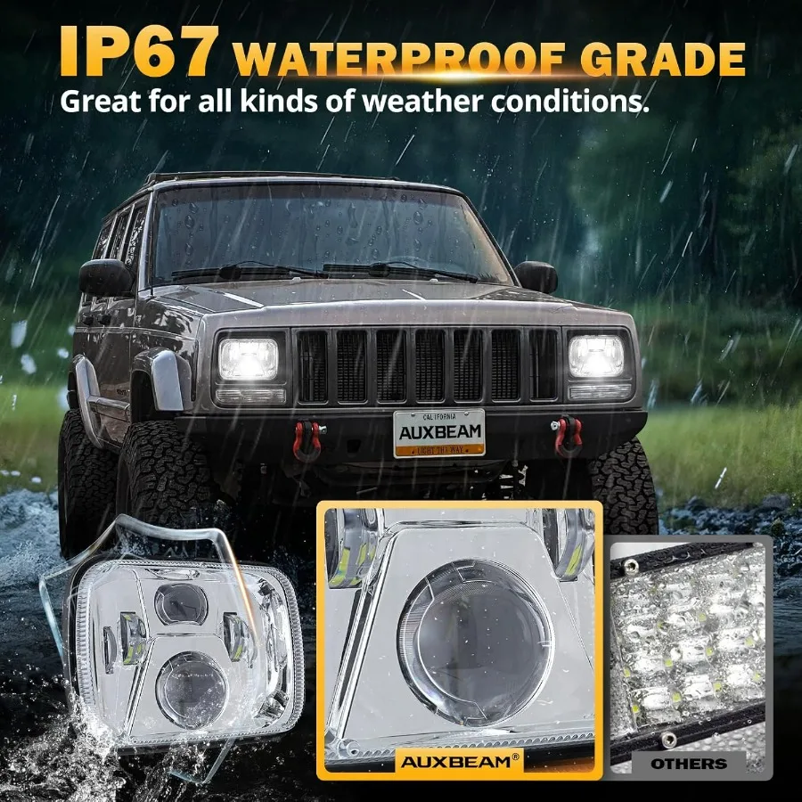 Reflektory 8000LM 300% Jasniejsze, Reflektory LED 5x7, Reflektory LED 7x6 z światłami drogowymi i mijania, Kompatybilne z Jeep Cherokee XJ Wrangler YJ Ford Chev
