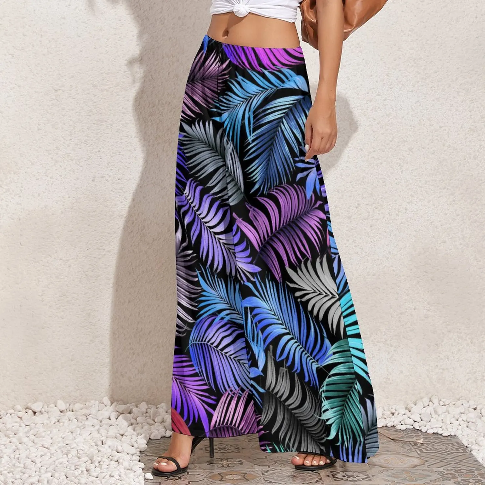 Colorful Leaf Pants Female Palm Tree Aesthetic Trousers Elastic Waist Modern Wide Pants Gift