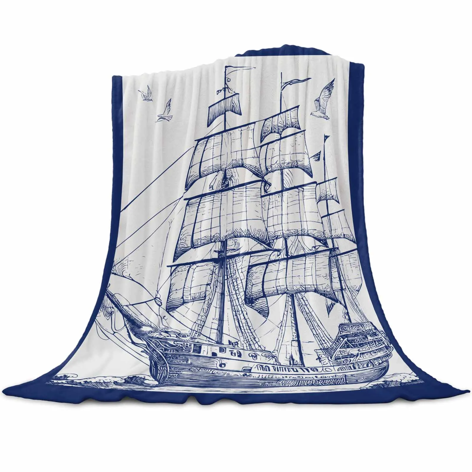 

Vintage Sailing Ship Seagull Blankets Portable Soft Throw Blanket for Bed Office Bedspread Home Decor Flannel Blanket