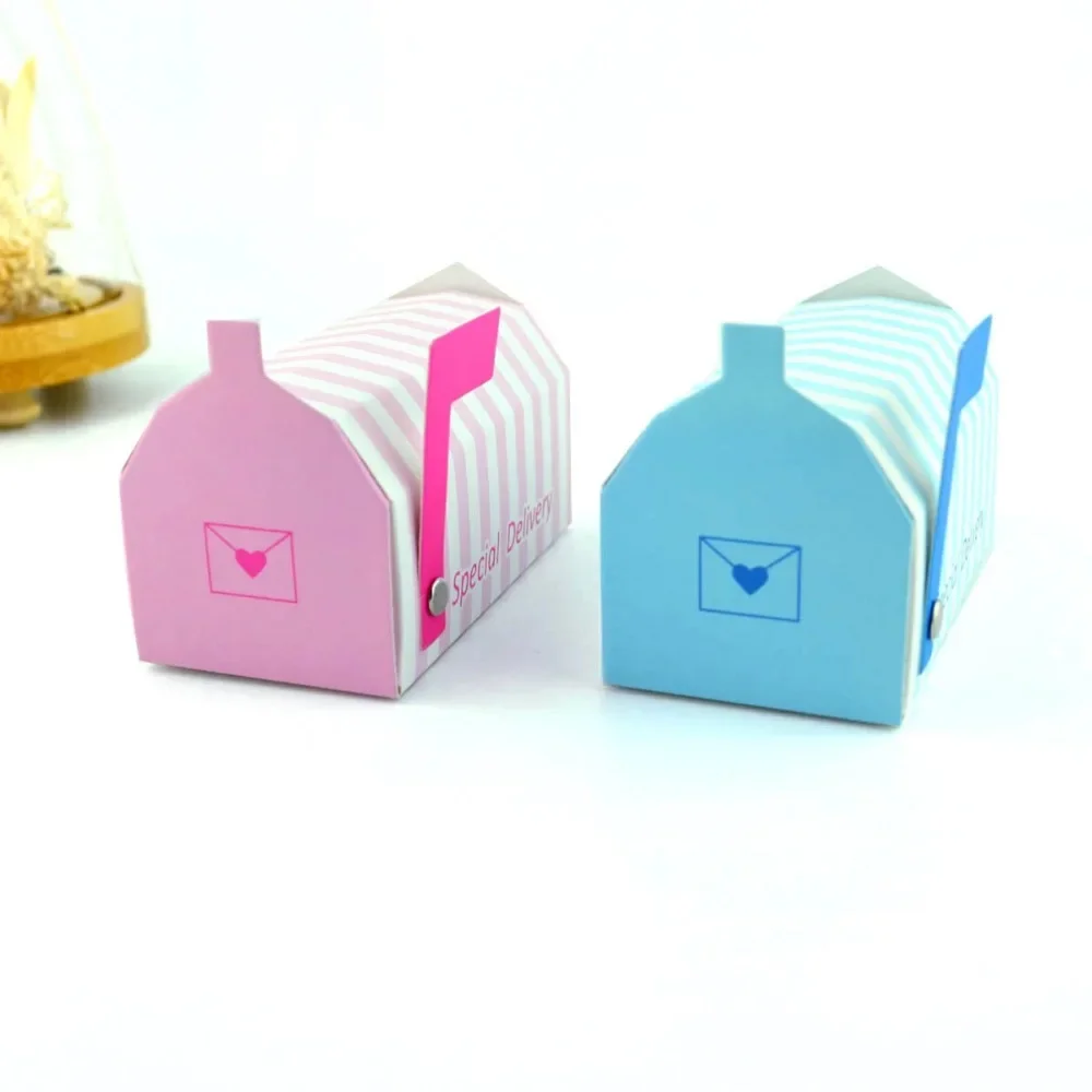 100pcs Mini mailbox Pink Blue Striped Candy Boxes Pillar-box Postbox 