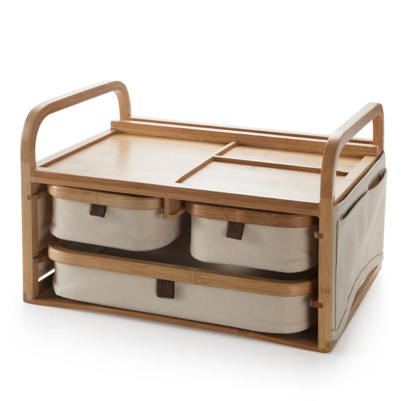 

tabletop storage box drawer-style multi-layer cosmetic finishing box creative office bamboo jewelry box Japanese