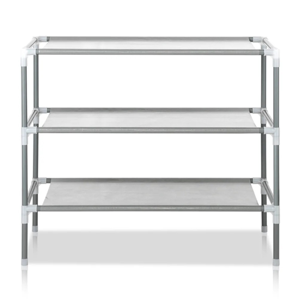 تجميع بسيط 3 طبقات رف أحذية قماش غير منسوج باللون الرمادي