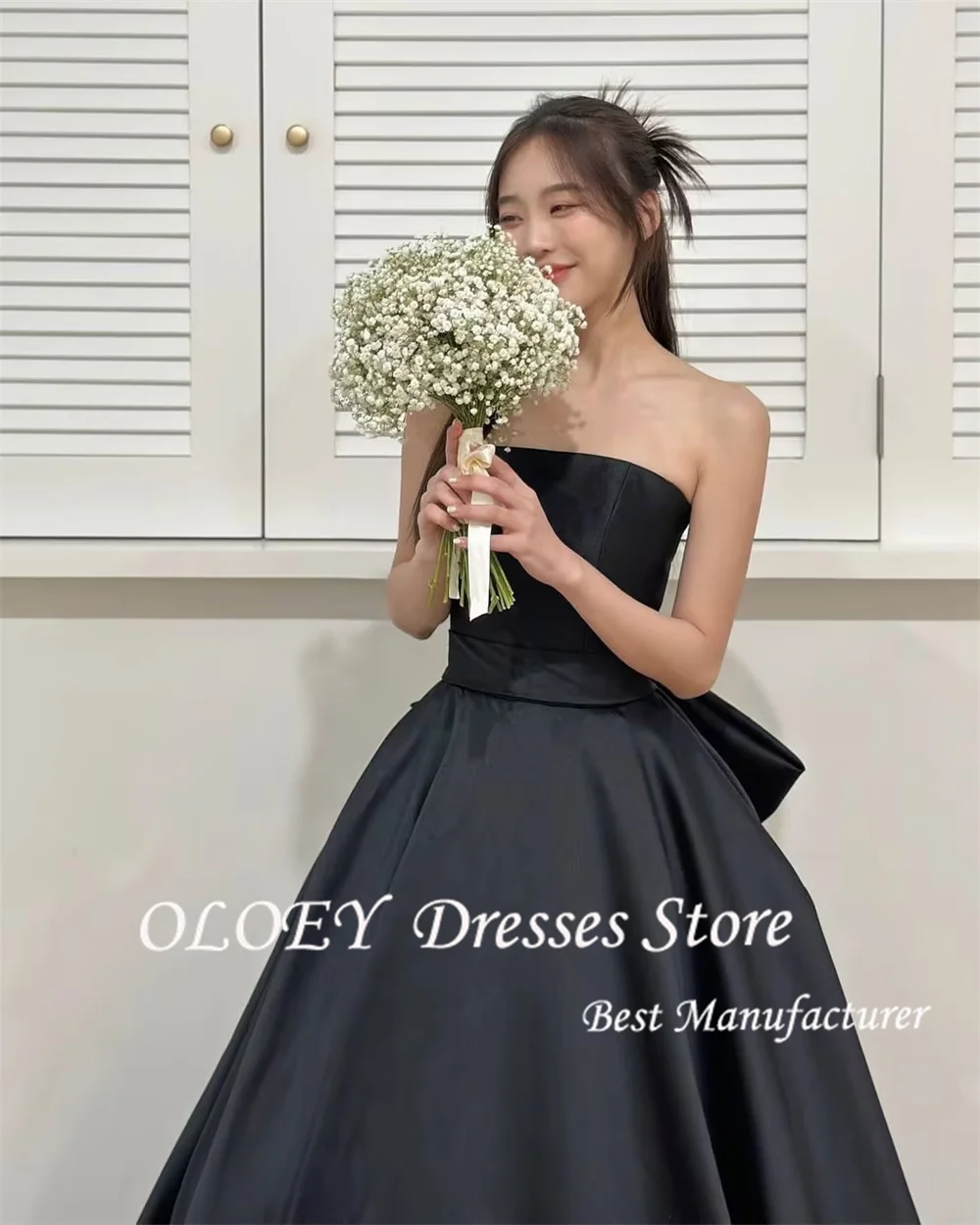 OLOEY Sexy Strapless Long Black Evening Dresses Korea Wedding Photo shoot Sweep  Wedding Photo shoot Customized