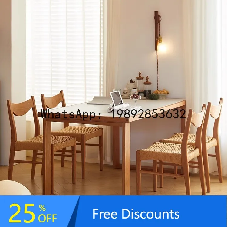 

YFY Solid Wood Rock Board Table Home Living Room Small Modern Minimalist Dining Room Table and Chair Rectangular