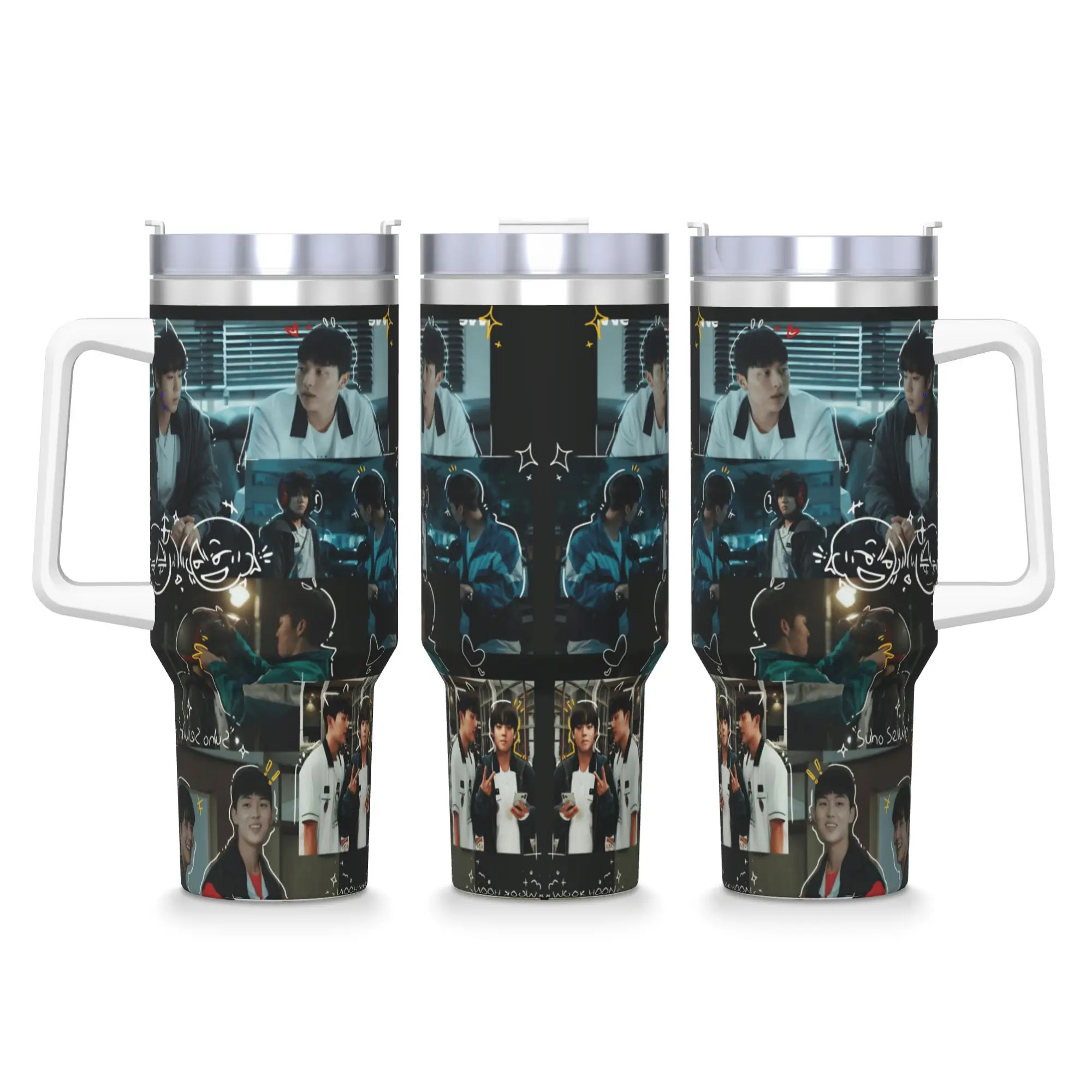 

Stainless Steel Tumbler Weak Hero Car Mugs With Straws Driving Hot Drinks Water Bottle Heat Preservation 40oz Coffee Mug