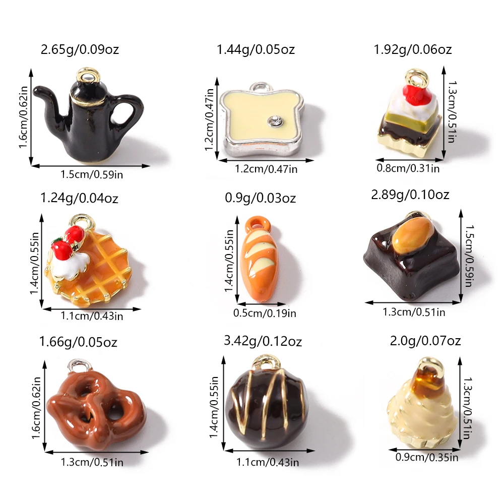 Tusember 5 Stück Niedliche Emaille-Anhänger in Form von Lebensmitteln wie Brot, Kuchen und Kaffee für Schmuckherstellung, Ohrringe, Halsketten und DIY-Zubehör – Detail 4