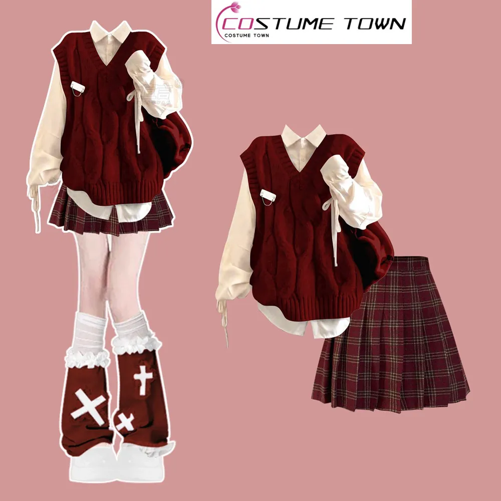 

Christmas Clothing Women's Autumn and Winter Knitted Vest Casual Shirt+slim Fit Half Body Skirt Three Piece Set