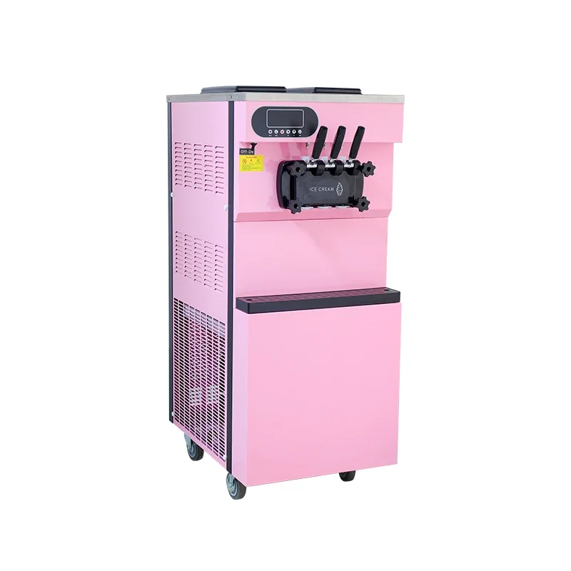 Good Quality Vertical Ice Cream Machine With 3 Flavor 2000w Commercial Soft Serve Ice Cream Maker With Auto Clean Pink