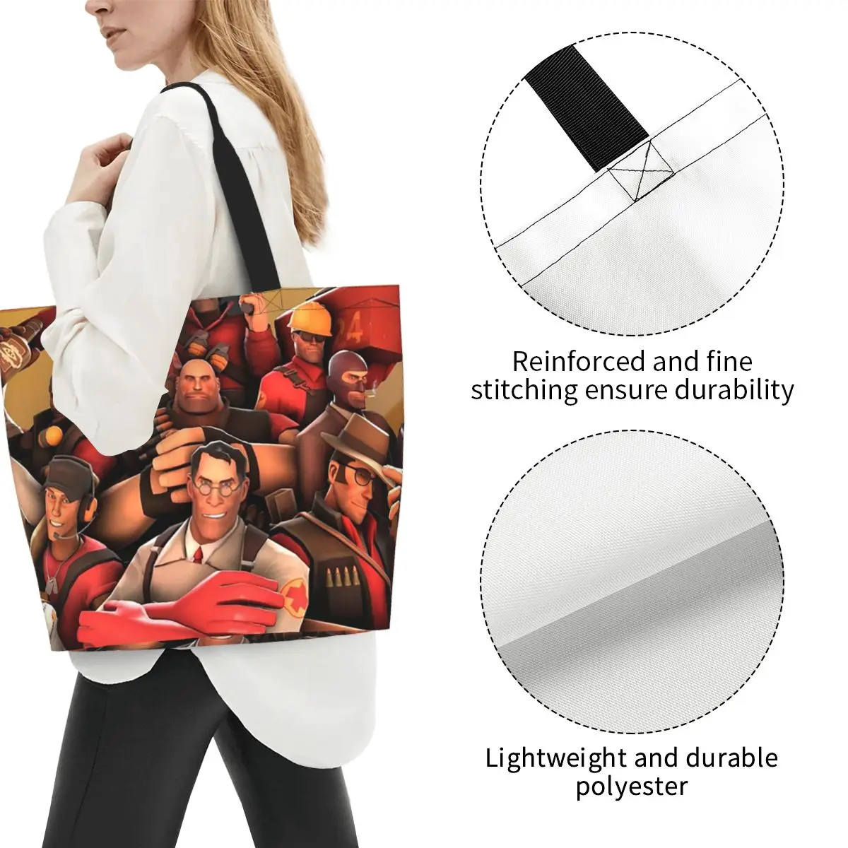 Team Fortress 2 Poster Art Shopping Tote Bag Canvas Large Capacity Shoulder Bags Shopper Grocery Handbag for Women