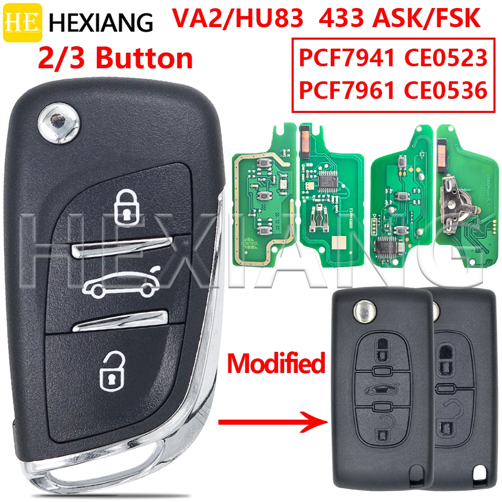 

HE Modified CE0523/CE0536 ID46 PCF7941/PCF7961 433ASK/FSK Car Remote Key For Peugeot 207 307 308 408 607 Citroen C1 C2 C3 C4 C5