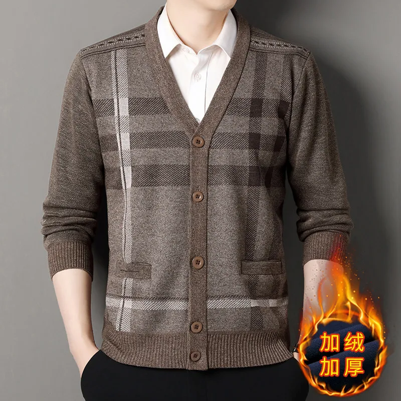 Vintage Men Knitted Cadigan Men's Casual Fashion Button Up Sweaters Coats V Collar Cardigans Jackets Autumn Winter Jumper Coat — zdjęcie 3