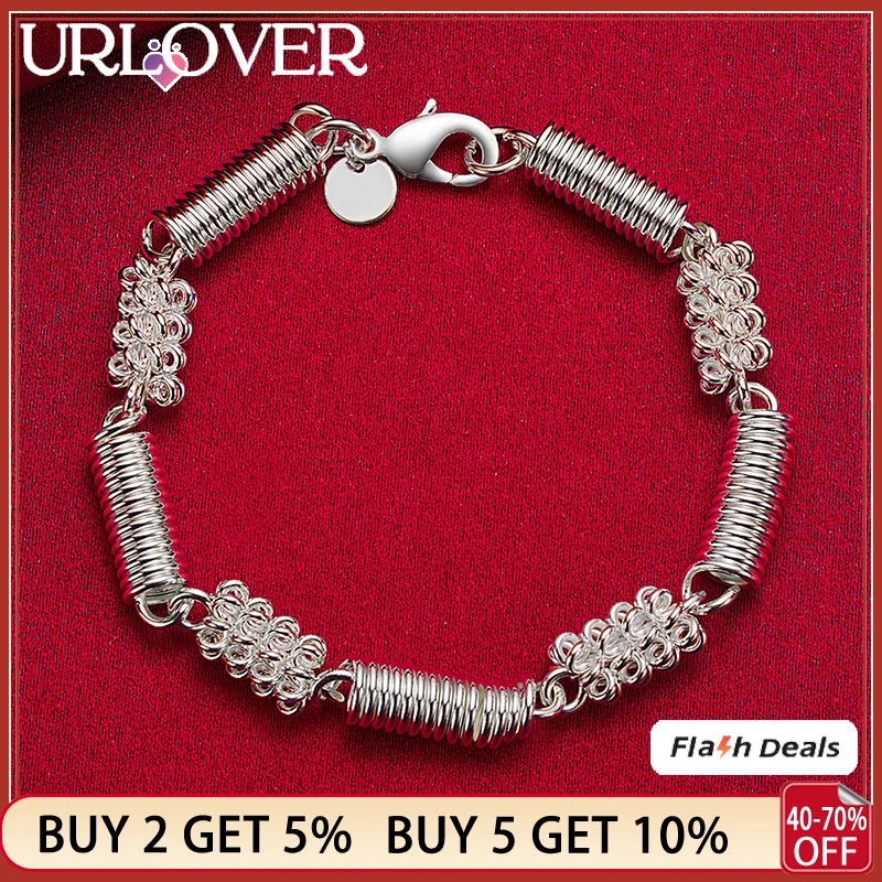 

URLOVER 925 Sterling Silver Spring Elasticity Circle Chain Bracelets For Women Men Bracelet Party Engagement Fashion Jewelry