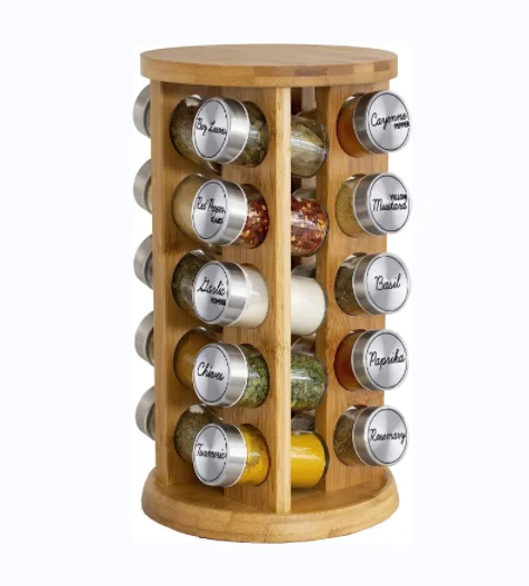 

20 Jar Rotating Tower Organizer Spice Rack Bamboo Rotating Spice Rack for Kitchen Seasonings Cabinet Countertop Storage Rack