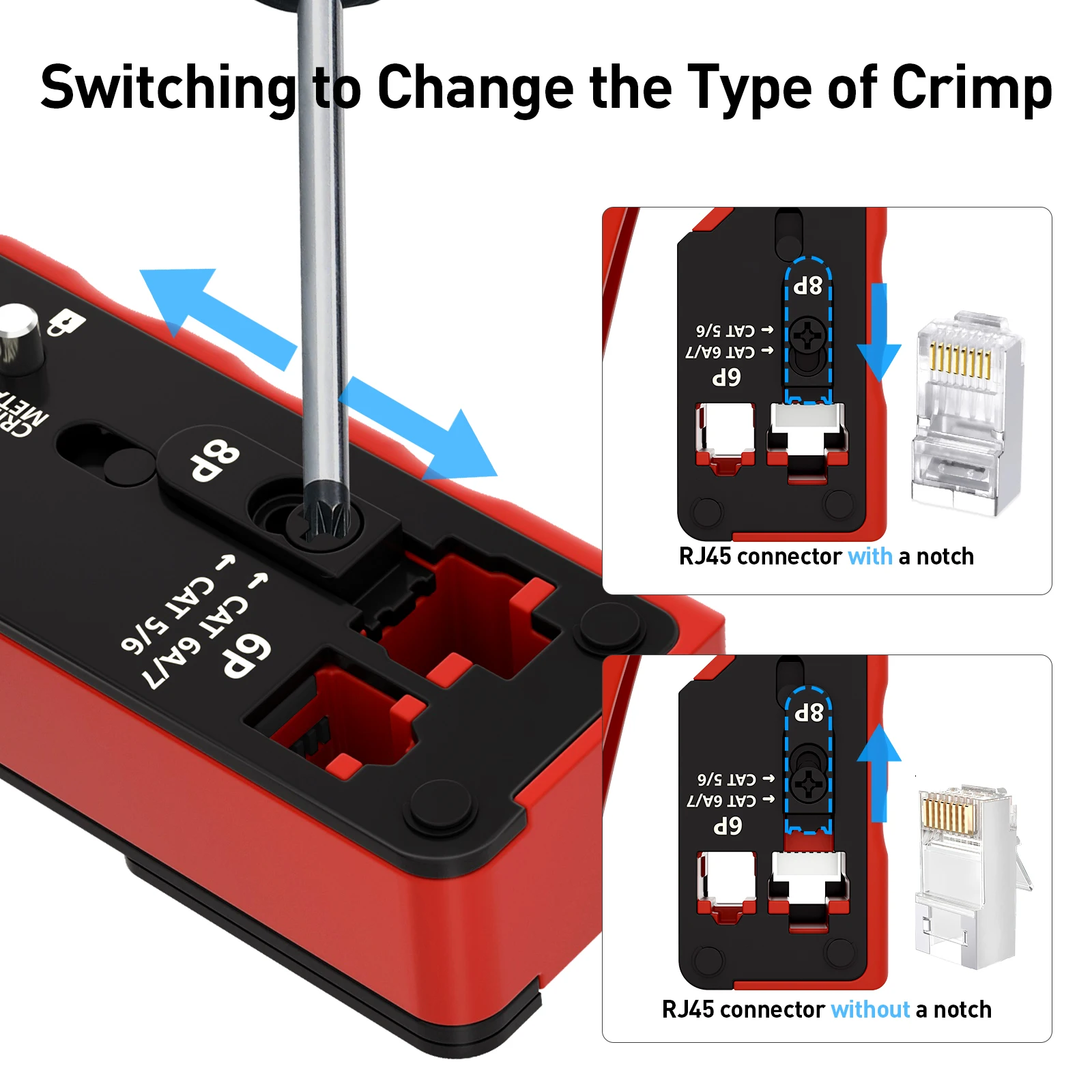Natalink RJ45 Crimp Tool Pass Through Ethernet Crimper Cutter Stripper for CAT7 CAT6/6a CAT5/5e Compact Modular Connector