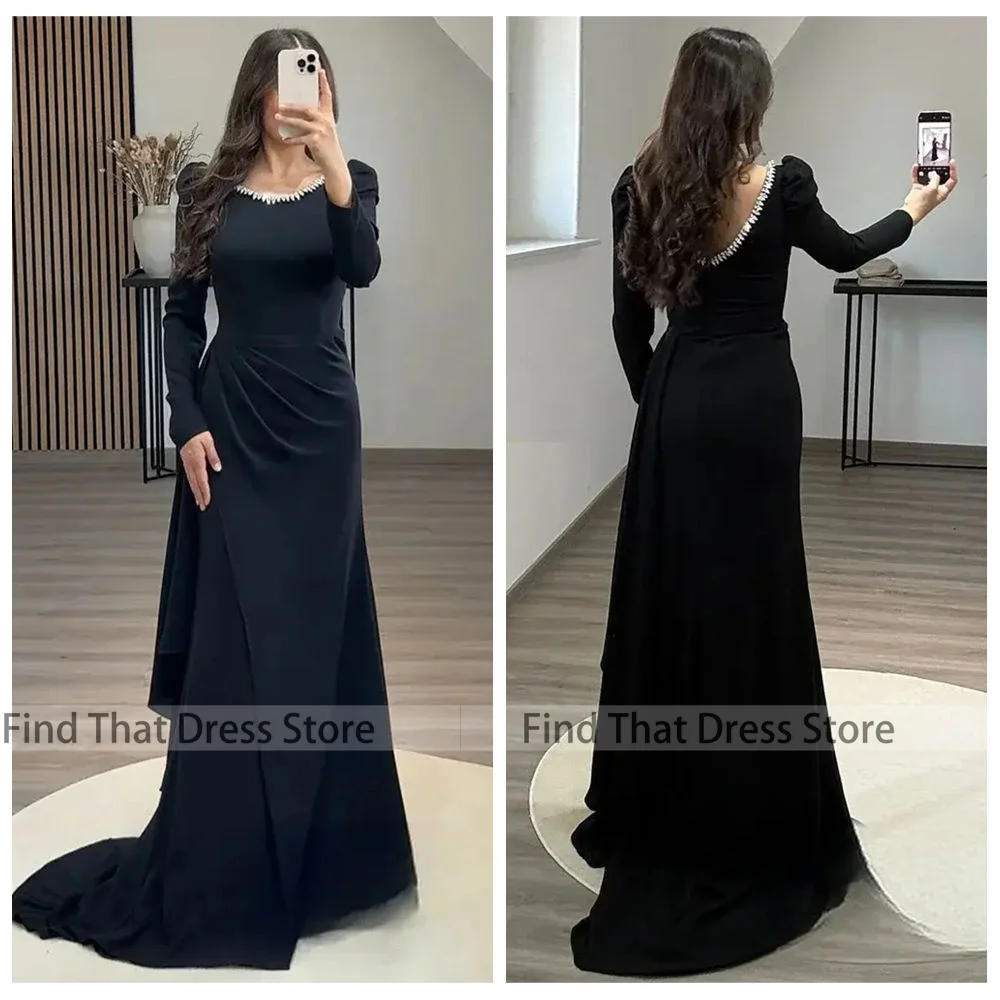 العرف براقة س الرقبة مطوي كم طويل ثوب مسائي مثير غمد مطرز كريستال عارية الذراعين فستان الحفلة الراقصة مع القطار #1