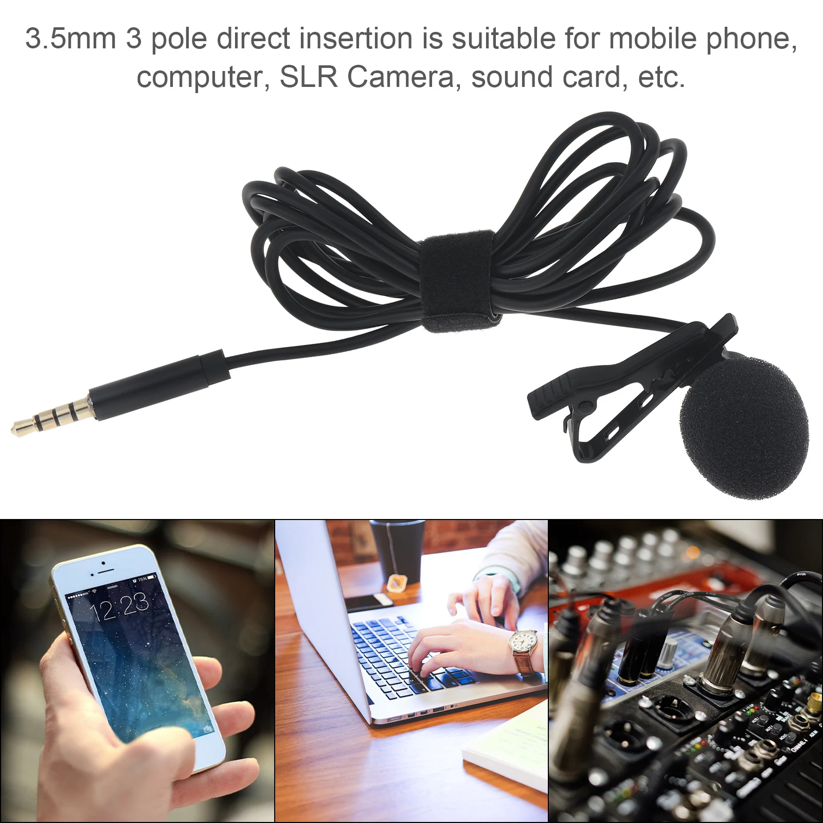 Universal Flexible 3.5mm Microphone Portable Mini Hands Free Clip on Microphone Audio for Mobile Phone / Computer / SLR Camera