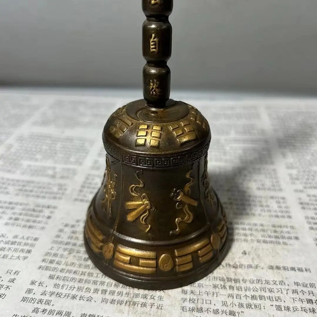 Gilt Sanqing Bell Pure Copper Hand Rattle Daoist Tripod Bell Technique Bell Tai Chi Gossip Antique Daoist Dharma Meeting