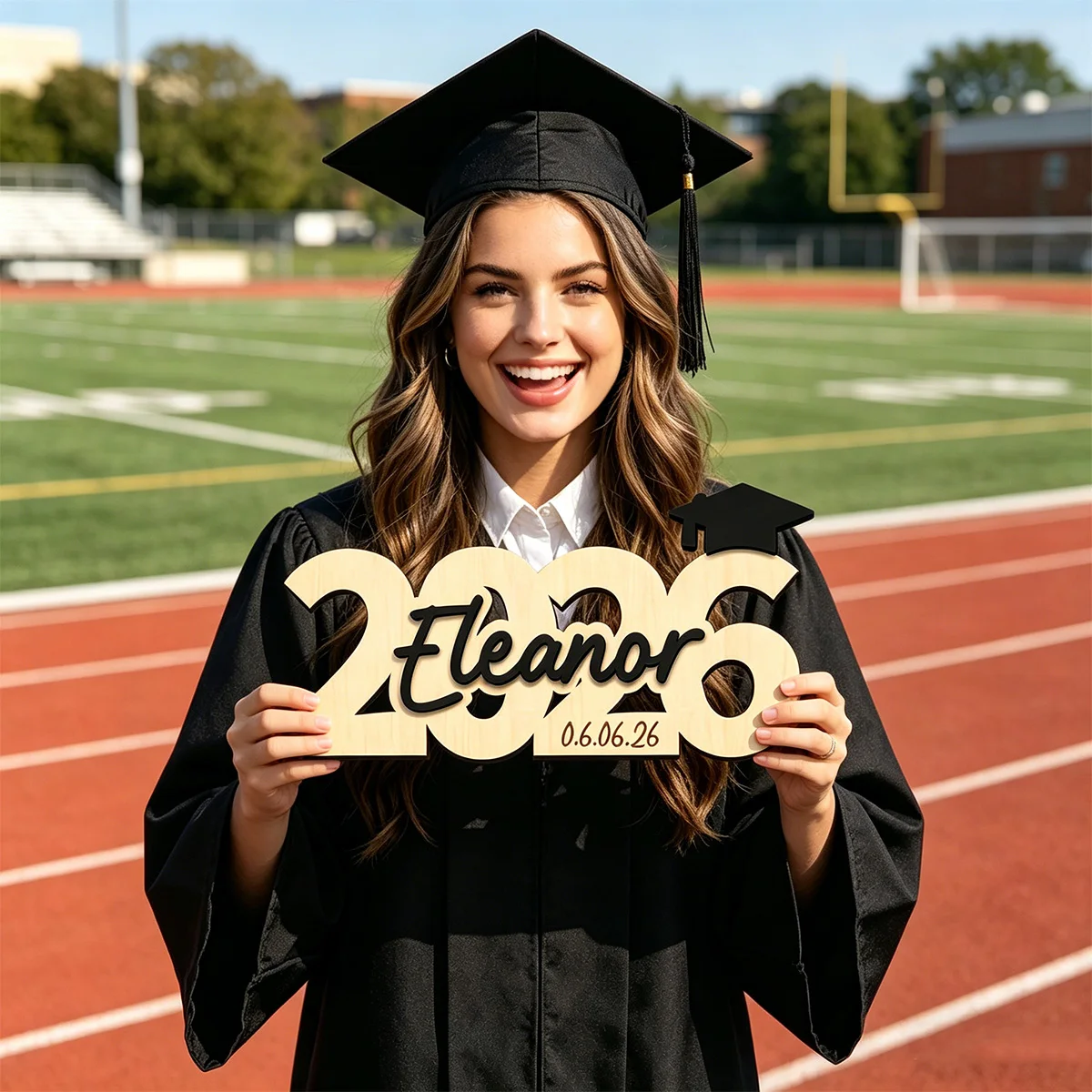 1pc 2026 Graduation Sign, Customized Name and Time, Double-layer Wooden Sign, Home Decoration, Graduation Anniversary Gift