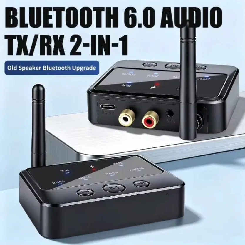 Wireless Bluetooth 6.0 Audio Adapter 2 in 1 Transmitter Receiver 30M Low Latency RCA AUX 3.5mm for TV Speaker Headphone MP3