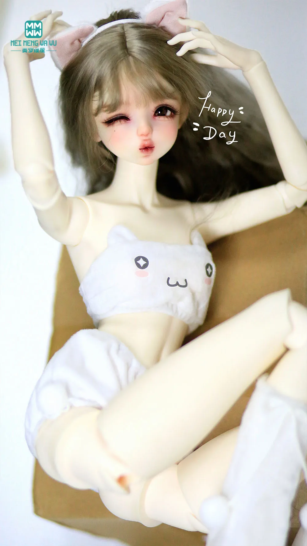 Adatto per 60 cm 1/3 BJD DD SD Set di quattro pezzi alla moda, fascia per capelli, top a tubo, pantaloncini, calzini lunghi, regalo per ragazza