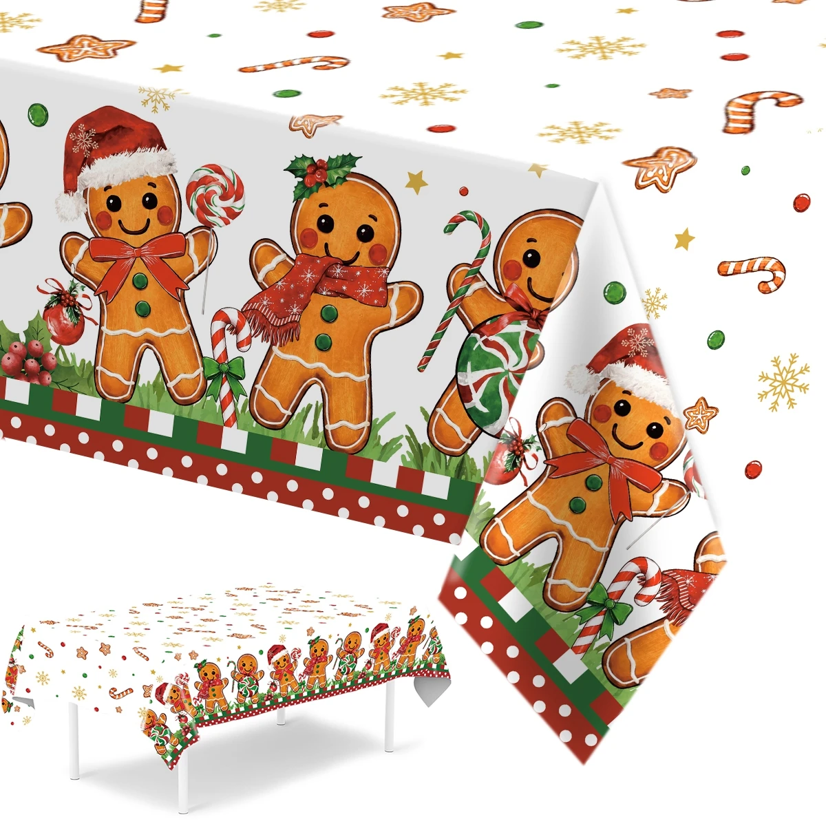 Gingerbread Man Tablecloth Merry Christmas Decor for Home 2026 Xmas Dining Table Cover Navidad Natal New Year Party Supplies