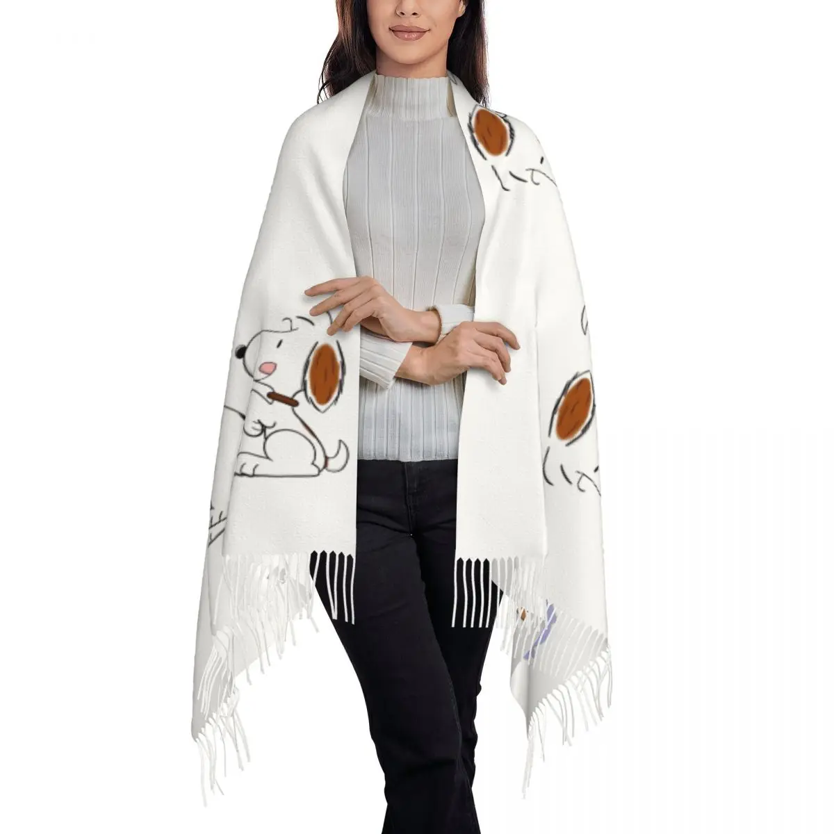 Custom Ladies Long S-Snoopys And Olaf Scarves Women Winter Thick Warm Tassel Shawl Wraps Scarf