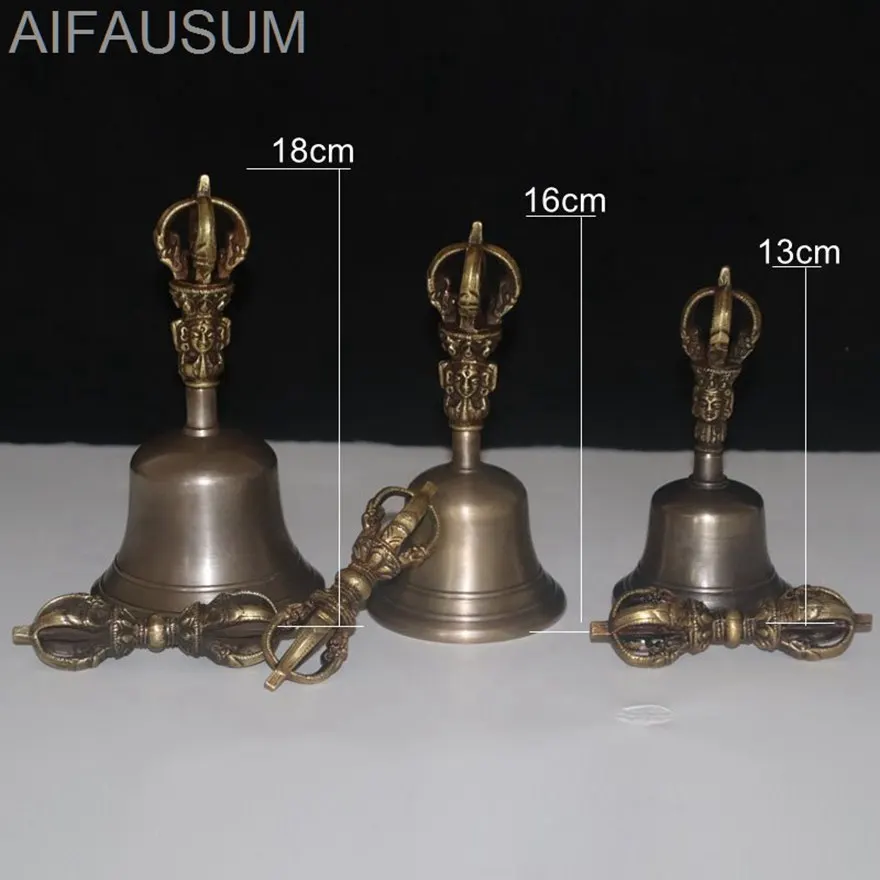 1set 13cm 16cm 18cm Copper Vajra bell ghanta Handbells hand bell Tibetan Buddhism meditation artifact