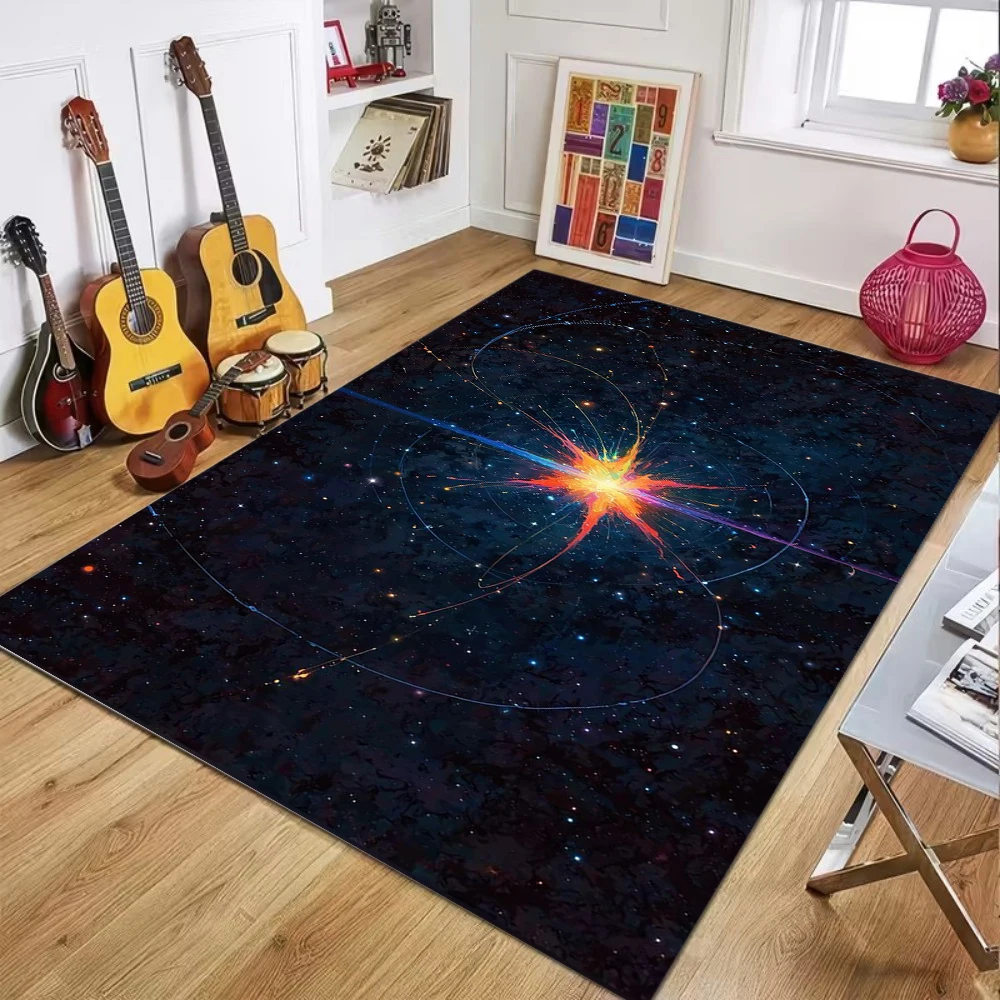 Schwarzer minimalistischer Teppich, großer Teppich mit modernem Sternenhimmel-Kunstdesign für Wohnzimmer, Eingangsbereich, Schlafzimmer, rutschfester Badezimmerteppich