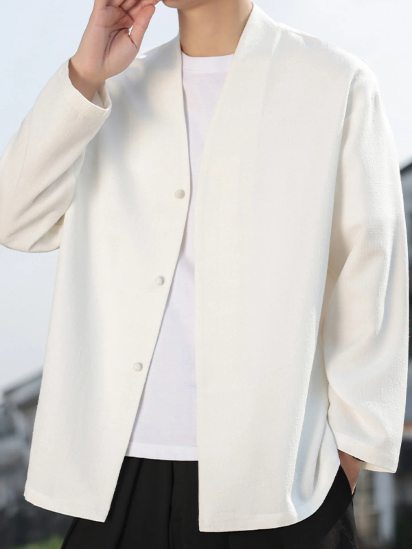 

Мужская винтажная льняная куртка в китайском стиле с объемным узором, на пуговицах, для осени, свободного кроя, с длинными рукавами