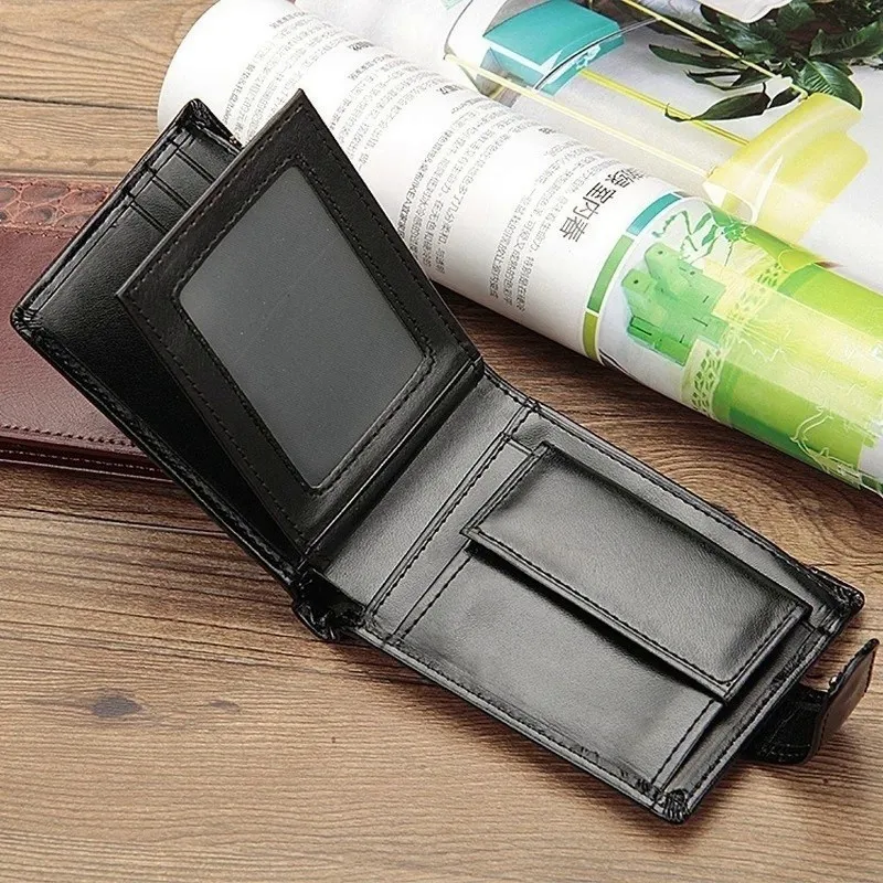 Men's Trifold Wallet Clutch Money Bag Patchwork Leather Coin Pocket Card Holder Short Male Purse