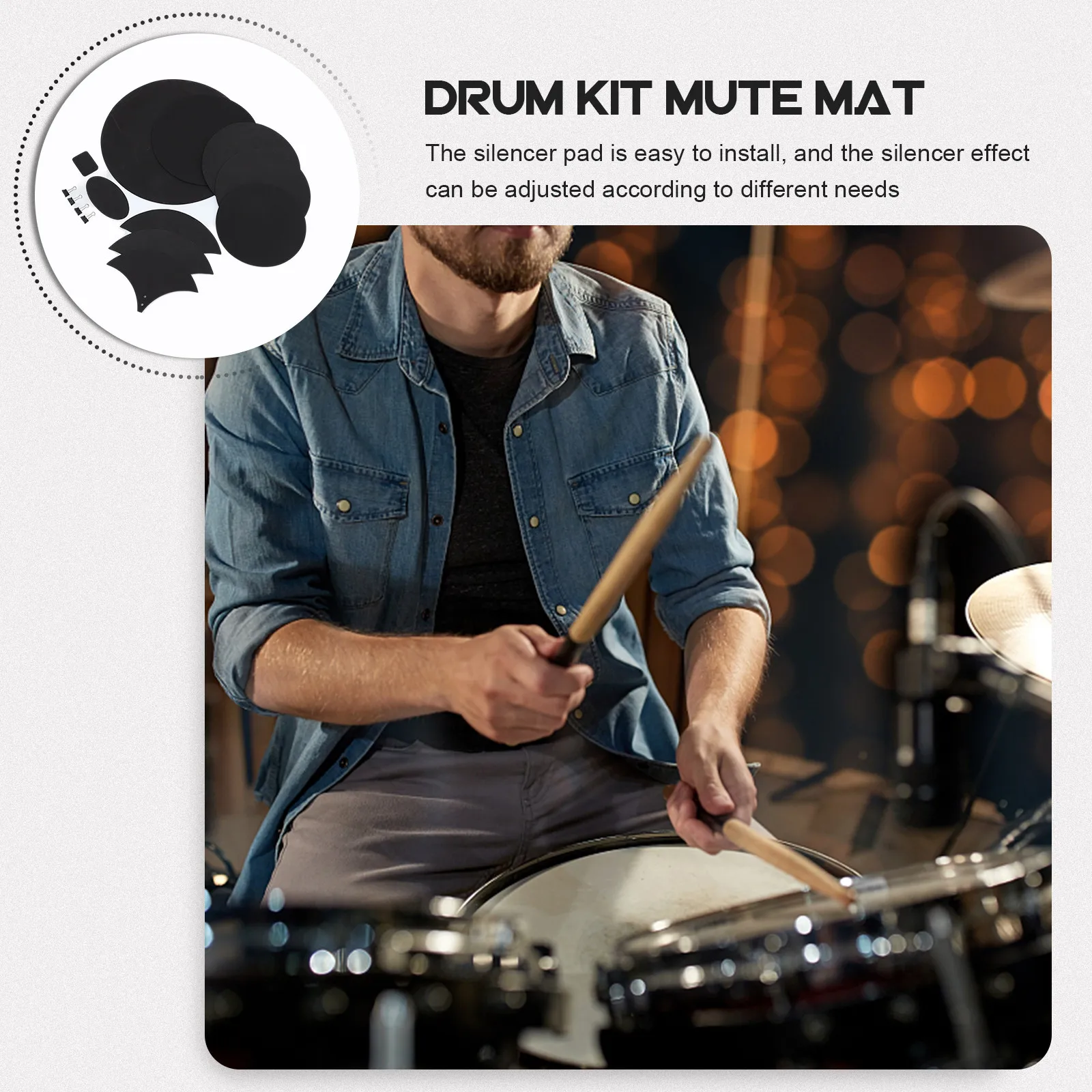

1 Set Black Dampening Pads For Five-Drum Three-Cymbal Drum Kit Standard Thickness Drum Mute Cushions Percussion Accessories