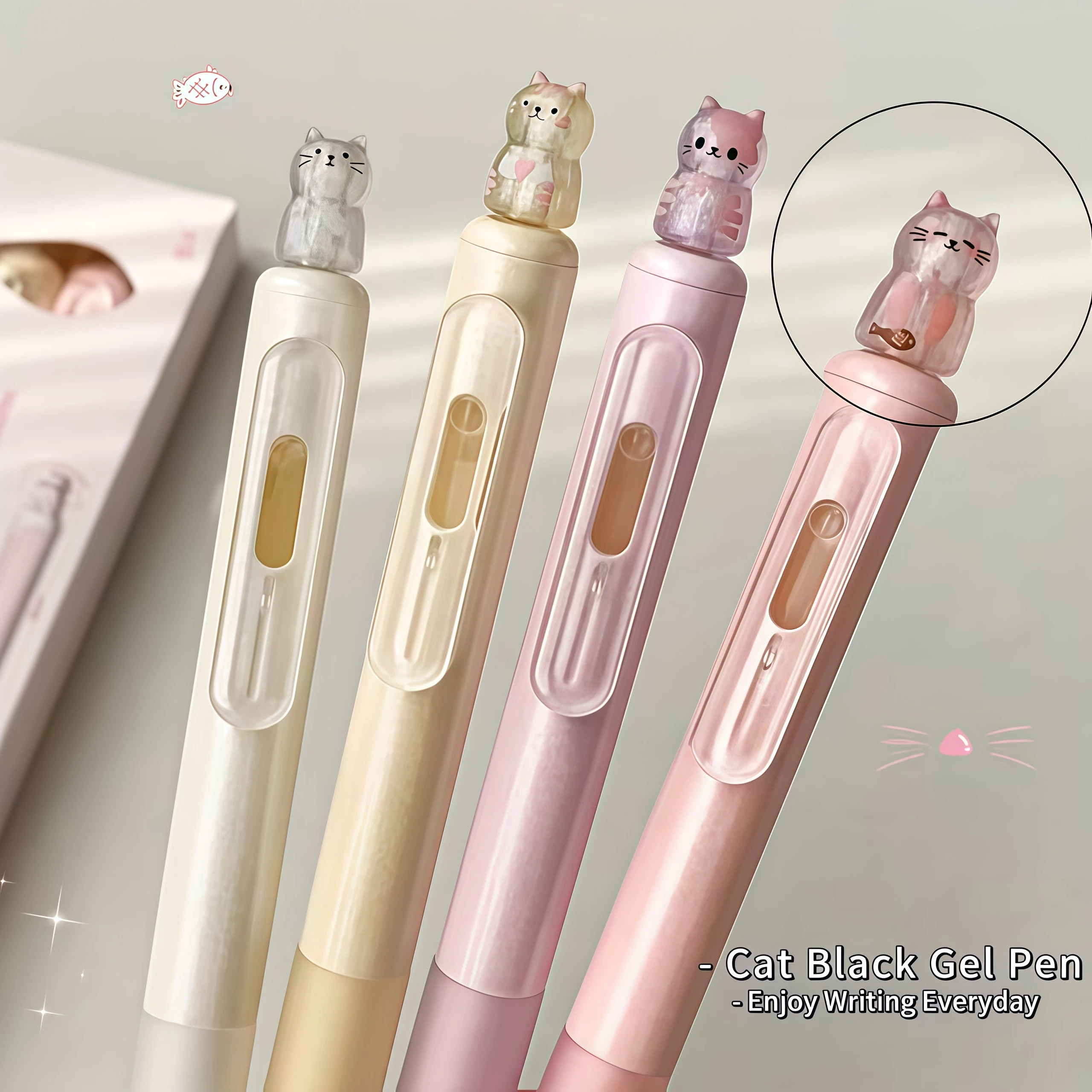 1 Box Kawaii Pink Cat Retractable Gel Pens,Soft Grip 0.5mm Quick-Dry ST Nib Smooth Writing, for Students Study Office & School S