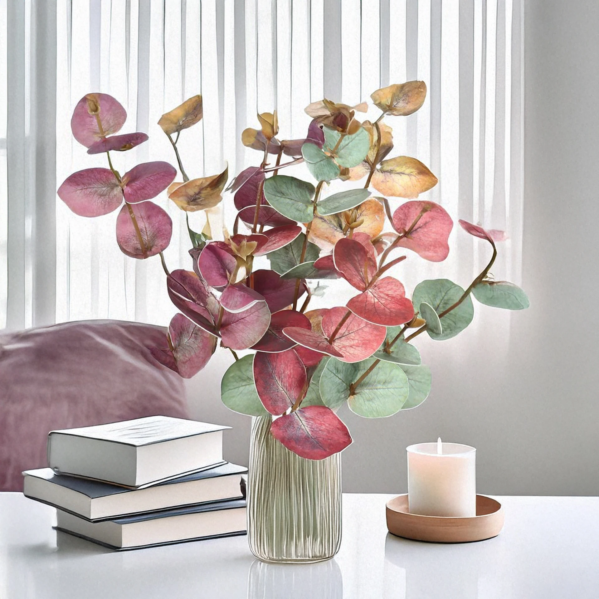 20 بوصة أوراق الأوكالبتوس الاصطناعية فو الخضرة نبات الدولار الفضي لديكور المنزل ترتيب الأزهار الجدول الديكور