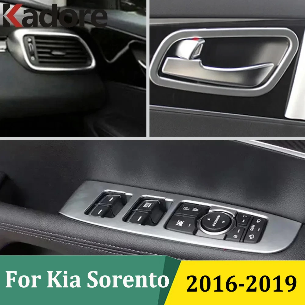For Kia Sorento 2016-2019 Steering Wheel Trim Air Conditonnal Vent Center Control Window Rise Door Handle Cover Car Accessories