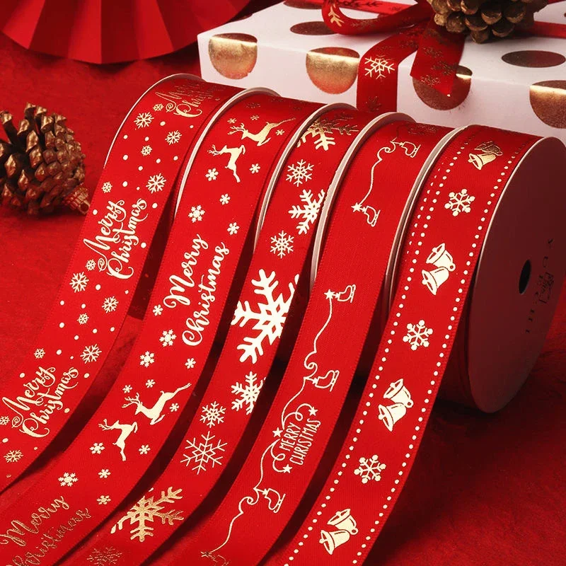 5Yards Christmas Ribbon Printed Christmas Polyester Ribbon For Handmade Design Christmas Decoration DIY Gift Packing 25mm