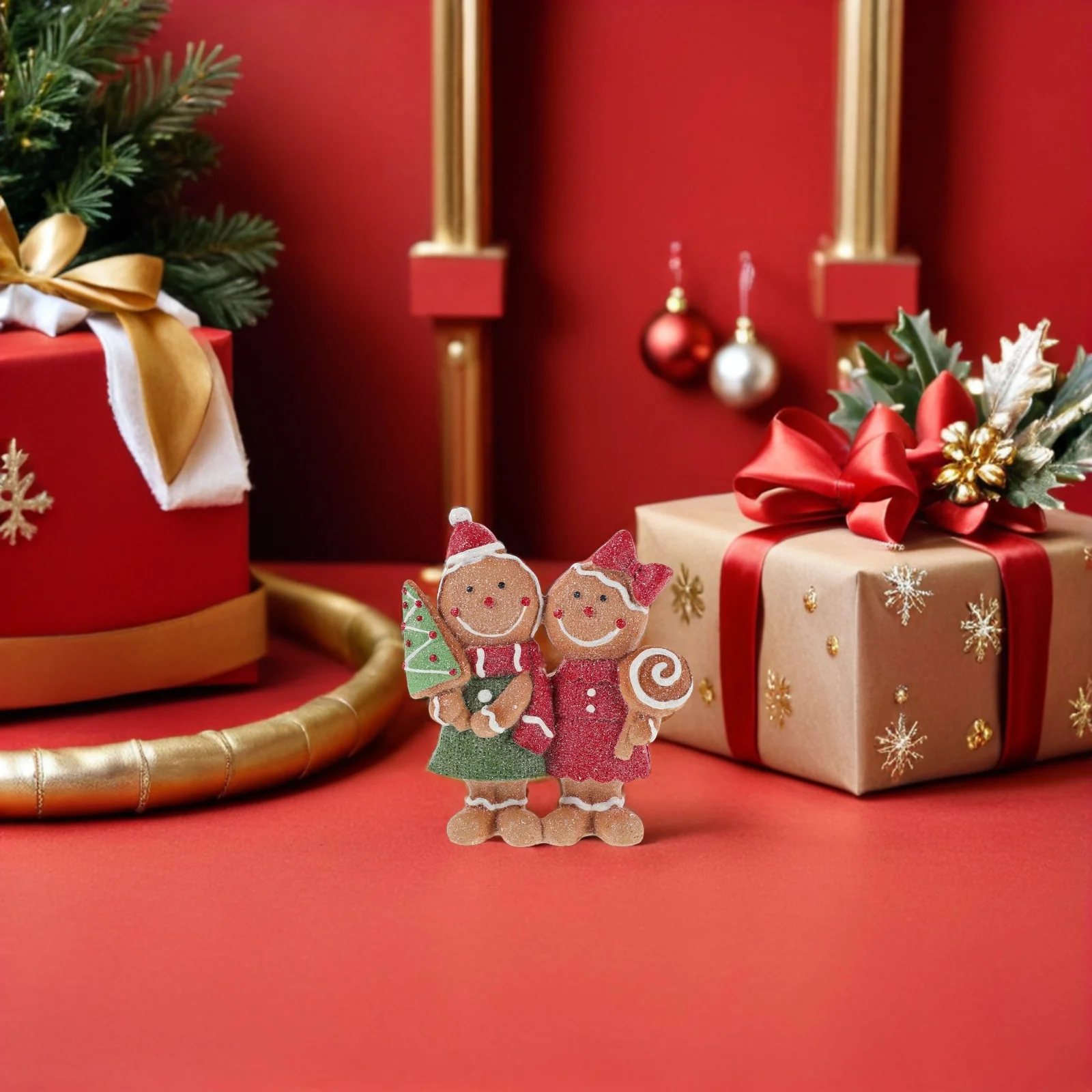 

2Pcs Christmas Gingerbread Man Decor Resin Made Festive Ornament Ideal for Living Room Shelf Xmas Table Centerpiece