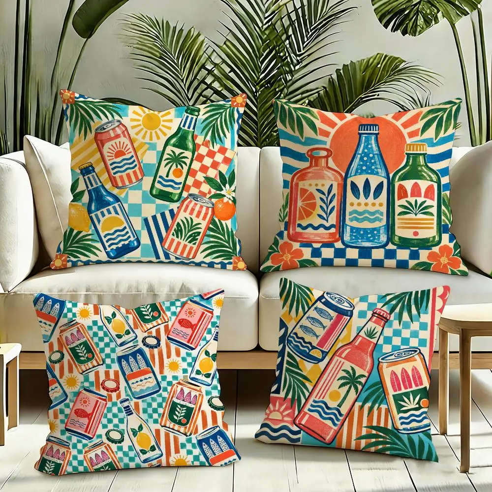 Poolside Bottles Cushion Cover Silky Short Plush Invisible Zipper Dustproof Sofa Pillow Case for Home Decor