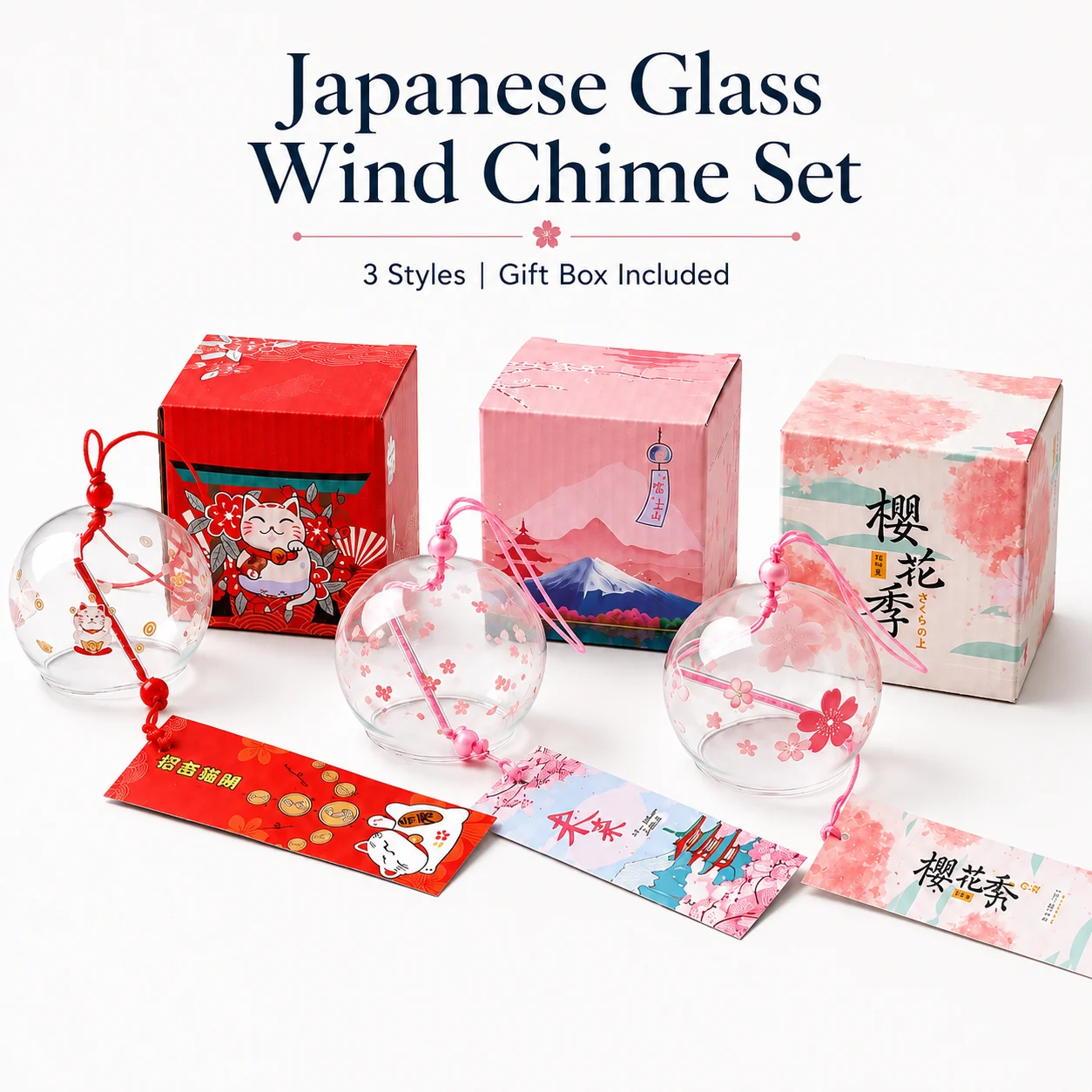 Japanese Wind Bell Japan Chimes Handmade Glass Furin Home Decors Spa Kitchen Office Decor Sakura Cherry Blossom Pattern